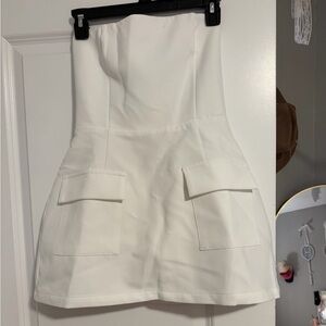 Strapless White Mini Dress with Pocket Details